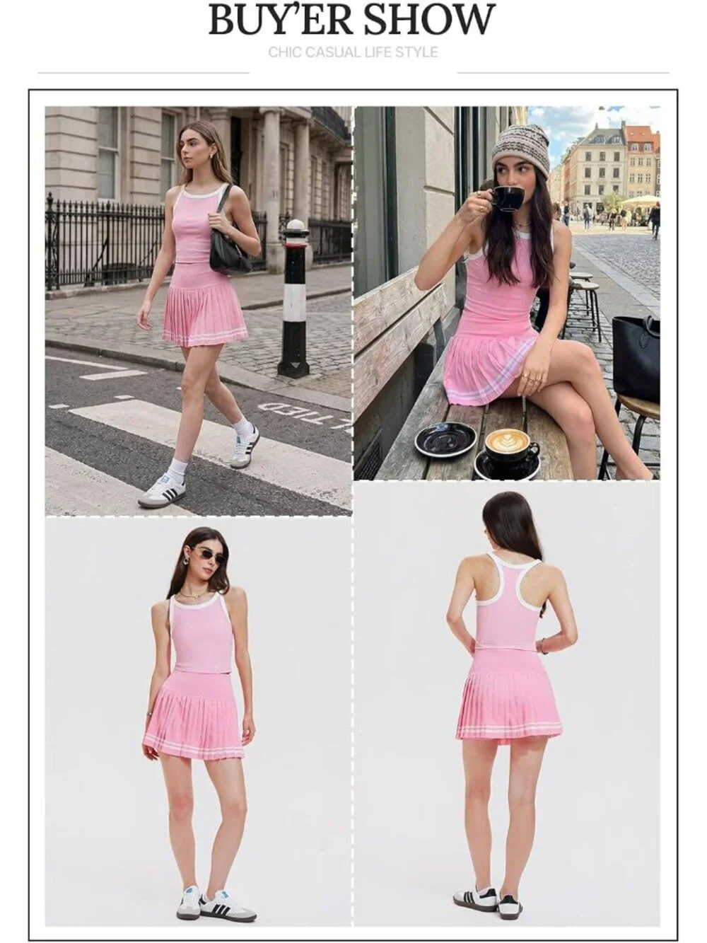 Women's Light Pink 2 Piece Racer Back Tennis Skirt Tank Top Pull On Golf Dress